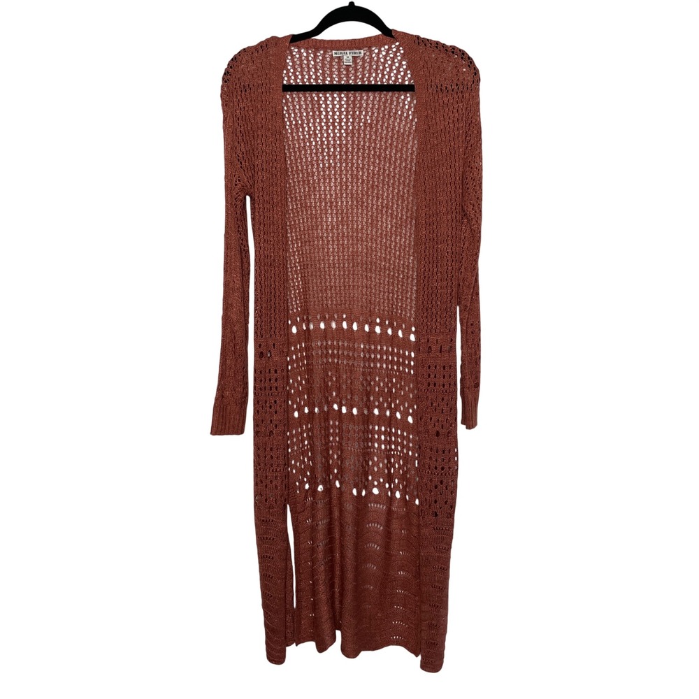 Moral Fiber Duster Cardigan Womens M Pointelle Knit Open Longline Western Boho